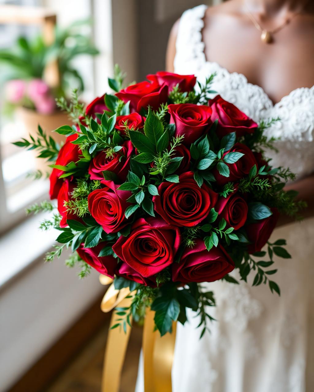 Bridal bouquet of red roses